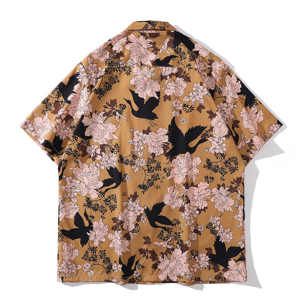 "Floral Printed" Unisex Men Women Streetwear Collar Shirt