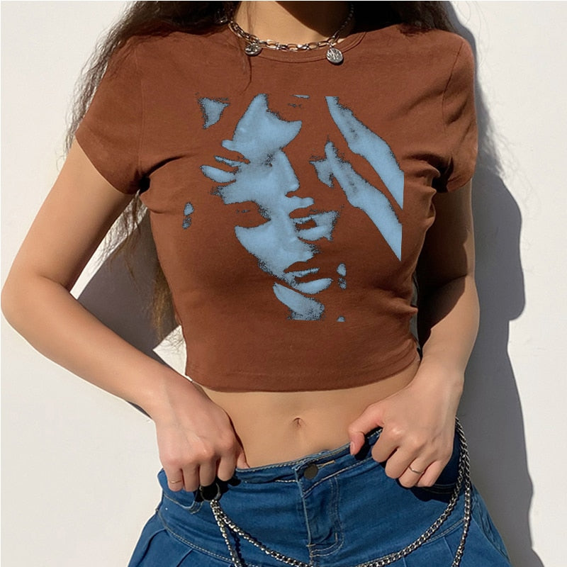 "Fading Away" Women Gothic Emo Vintage Crop Graphic T-Shirt