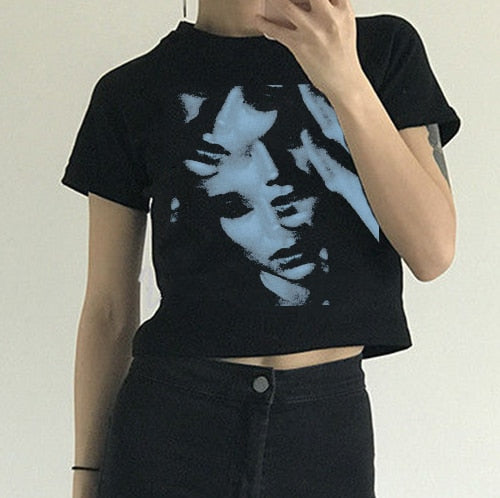 "Fading Away" Women Gothic Emo Vintage Crop Graphic T-Shirt
