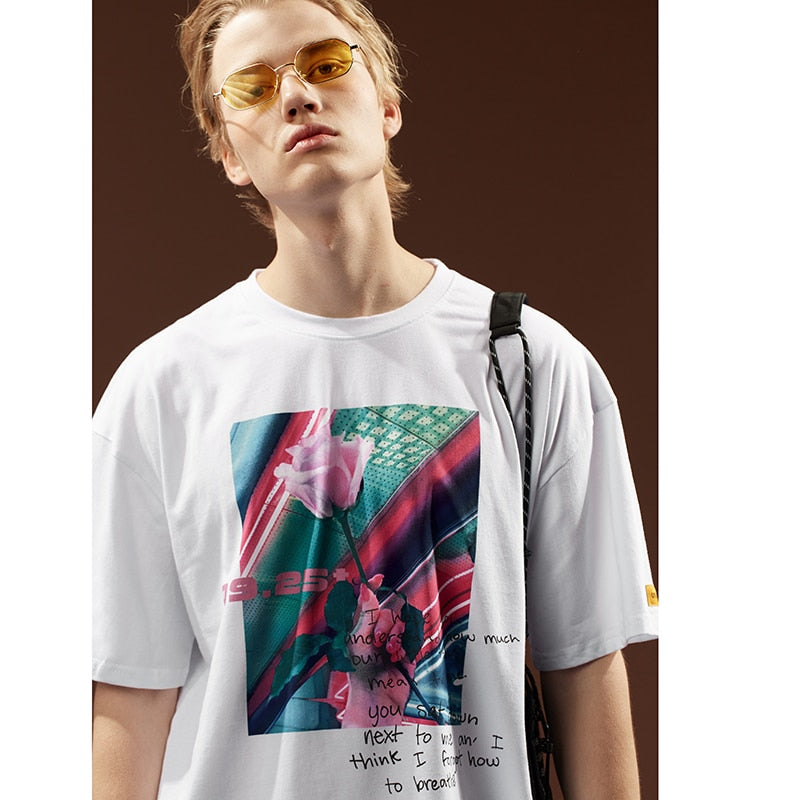 "Pink Flower" Streetwear Hip Hop Men Women Graphic T-Shirt
